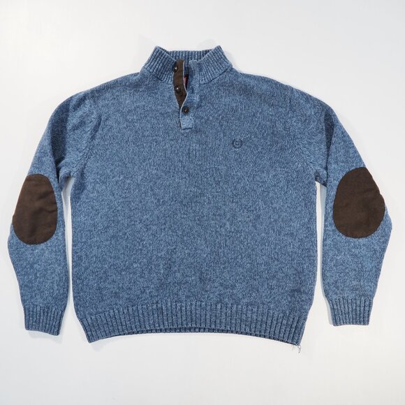 Chaps Sweater Mens Extra Large Blue Suede Elbow Patch Dad Preppy Retro Button - Picture 9 of 9